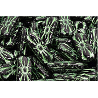 Flower Rectangle Beads 20x8mm Black Green 23980-43813 | Rutkovsky