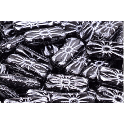 Flower Rectangle Beads 20x8mm Black Silver 23980-54201 | Czech Glass