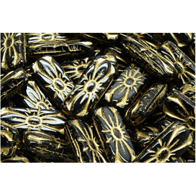 Flower Rectangle Beads 20x8mm Black Gold 23980-54202 | Czech Glass