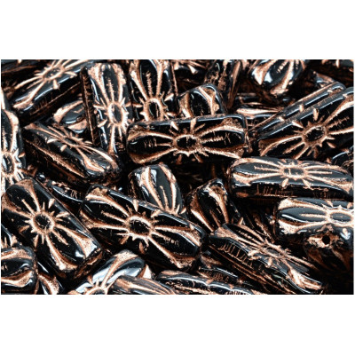 Flower Rectangle Beads 20x8mm Black Copper 54307 | Czech Glass