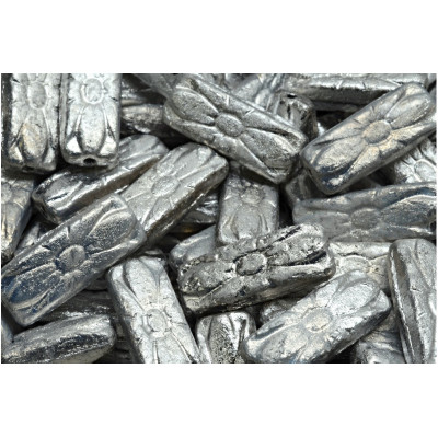 Flower Rectangle Beads 20x8mm Silver 23980 - etch-27003 | Czech Glass