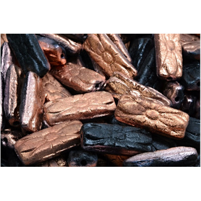 Flower Rectangle Beads 20x8mm Copper 23980 - etch-27101 | Czech Glass