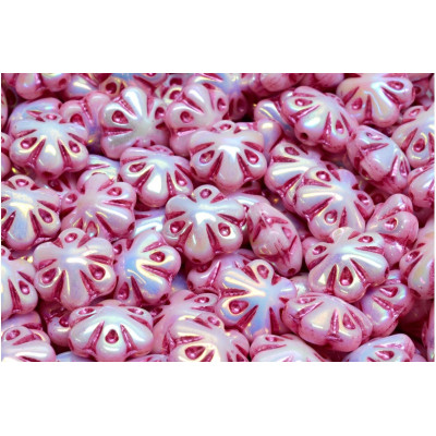Folklore Flower Beads 11x11mm White Pink 02010-28703-54321 | Czech