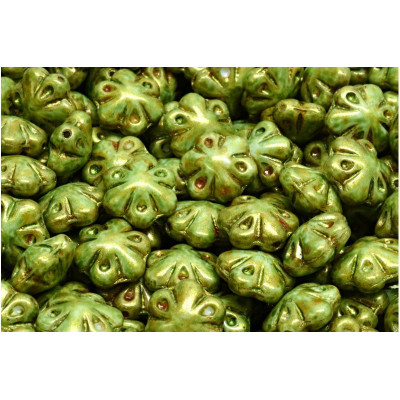 Folklore Flower Beads 11x11mm Green Gold 02010-65326 | Czech Glass