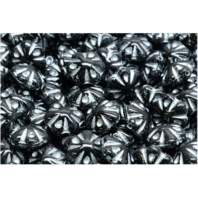 Folklore Flower Beads 11x11mm Black Silver 23980-54301 | Czech Glass