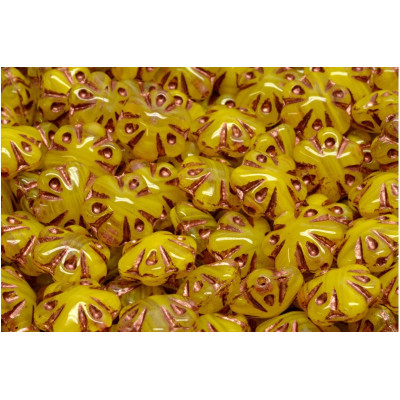 Folklore Flower Beads 11x11mm Yellow Copper R0812-54319 | Czech Glass