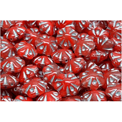 Folklore Flower Beads 11x11mm Red Silver R0918-54301 | Czech Glass