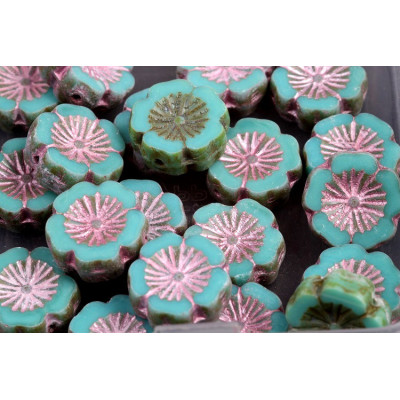 TCB Hawaiian Flower Beads 14x14mm N. 118 Light blue