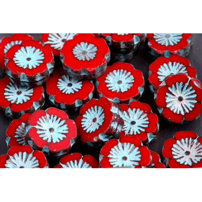 TCB Hawaiian Flower Beads 14x14mm N. 126 Red