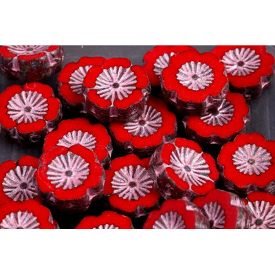 TCB Hawaiian Flower Beads 14x14mm N. 128 Red