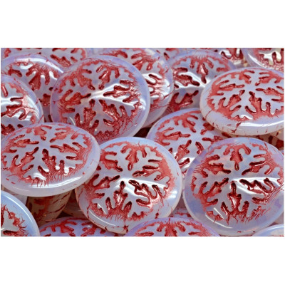 21mm Opal & Wine Snowflake Cabochon Beads | Czech Glass Rutkovsky