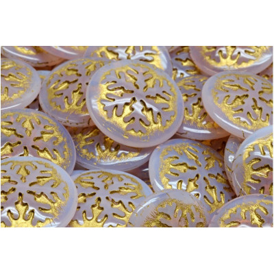 Pink & Gold Snowflake Cabochon Beads 21mm | Czech Glass Rutkovsky