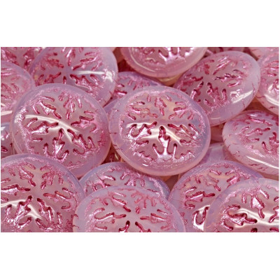Pink Snowflake Glass Cabochon Beads 21mm Rutkovsky | Czech Glass