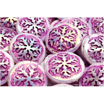 Fuchsia Snowflake Cabochon Beads 21mm 1567 | Rutkovsky Czech Glass