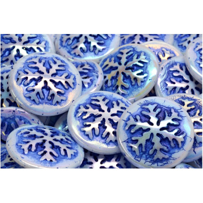 21mm Snowflake Cabochon Beads White & Blue 1566 | Rutkovsky Glass