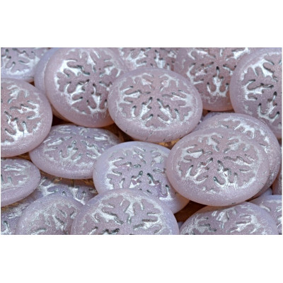 Pink Snowflake Cabochon Beads 21mm Rutkovsky 1562 | Czech Glass