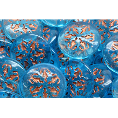 Aqua Blue & Copper Snowflake Cabochon Beads 21mm 60010-54319