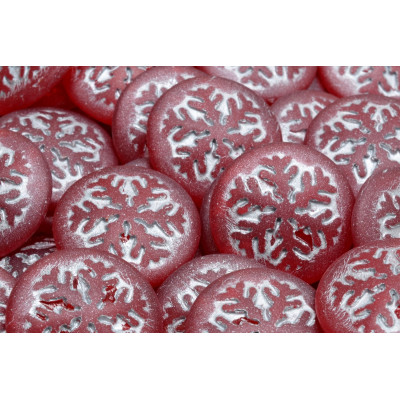 Red Silver Snowflake Cabochon Beads 21mm 1501 | Czech Glass