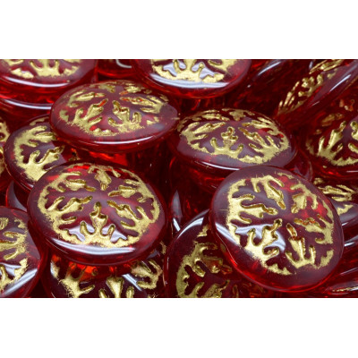 Red Gold Snowflake Czech Glass Cabochon Beads 21mm | Rutkovsky