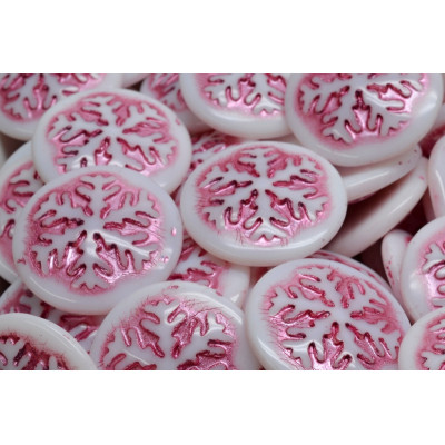 21mm White & Pink Snowflake Cabochon Beads 1494 | Czech Glass