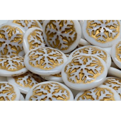 White Gold Snowflake Cabochon Beads 21mm 1493 | Rutkovsky Glass