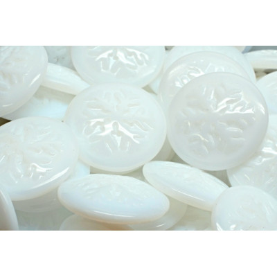 White Snowflake Czech Glass Cabochon Beads 21mm | Rutkovsky