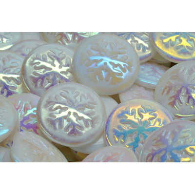 Czech Glass Cabochon Beads Snowflake Iridescent White 1489 21mm