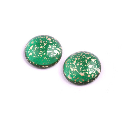 Czech Glass Cabochon Beads Emerald Green Gold 18mm 50730-94401