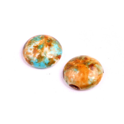 18mm Picasso Turquoise & Brown Cabochon Beads | Rutkovsky Glass
