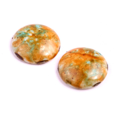 Turquoise Beige Picasso Cabochon Beads 25mm 1104 | Rutkovsky Glass