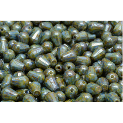 Firepolished Drop Beads 8x6mm Teal Picasso 65326 | Rutkovsky
