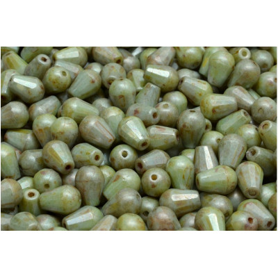 Firepolished Drop Beads 8x6mm Sage Green Picasso 03000 | Rutkovsky