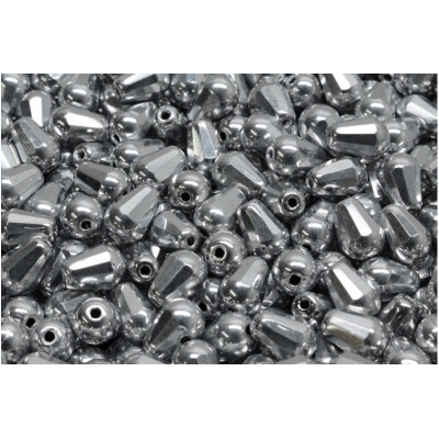 Chrome Silver Firepolished Drop Beads 8x6mm 23980/27000 | Rutkovsky