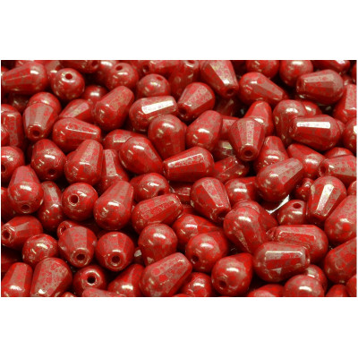 Firepolished Drop Beads 8x6mm Red Picasso 93190/15495 | Rutkovsky