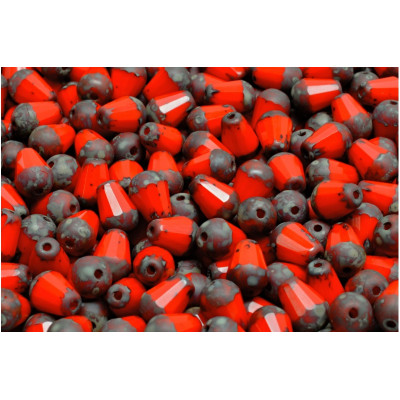 Firepolished Drop Beads 8x6mm Red Picasso 93200/86800 | Rutkovsky