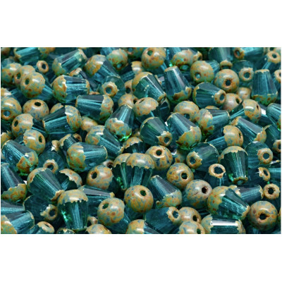 Firepolished Drop Beads 8x6mm Teal Picasso 60140/86805 | Rutkovsky