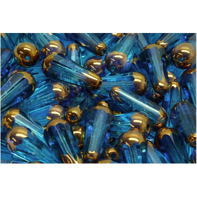 Czech Firepolished Drop Beads 20x9mm Teal Gold 60010-14415 | Rutkovsky