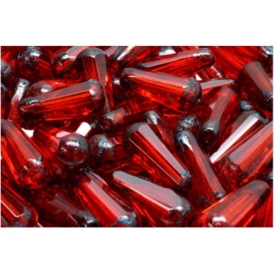 Firepolished Drop Beads 20x9mm Siam Red 90070/86800 | Rutkovsky
