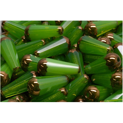 Firepolished Drop Beads 20x9mm Green Gold 51010/14415 | Rutkovsky