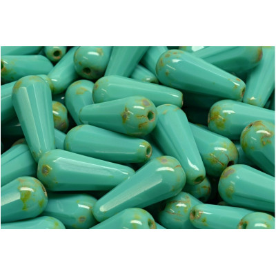 Turquoise Picasso Firepolished Drop Beads 20x9mm 63130/86800