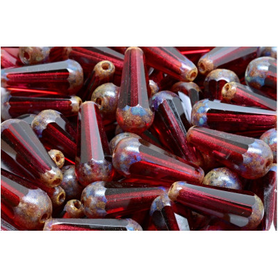 Firepolished Drop Beads 20x9mm Burgundy Picasso 70350 | Rutkovsky