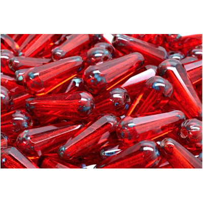 Firepolished Drop Beads 20x9mm Red Picasso 90080/86800 | Rutkovsky