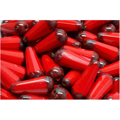 Firepolished Drop Beads 20x9mm Red Picasso 93200/86800 | Rutkovsky