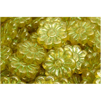 Daisy Flower Beads 18x18mm Yellow Gold 00030-43813-34302 | Czech Glass