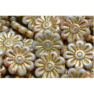 Daisy Flower Beads 18x18mm White Gold R2912 | Czech Glass Beads