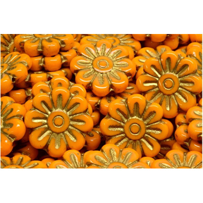 Daisy Flower Beads 18x18mm Orange Gold 93120-54302 | Czech Beads