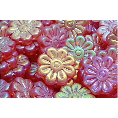 Daisy Flower Beads 18x18mm Pink Iridescent R0908-28703 | Czech Glass