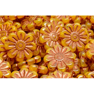 Daisy Flower Beads 18x18mm Yellow Copper R0912-54307 | Czech Glass