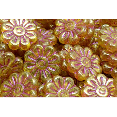 Daisy Flower Beads 18x18mm Gold Pink 43807-34302 | Czech Glass