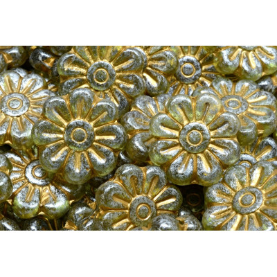 Daisy Flower Beads 18x18mm Lime Gold R0505-54302-34301 | Czech Glass